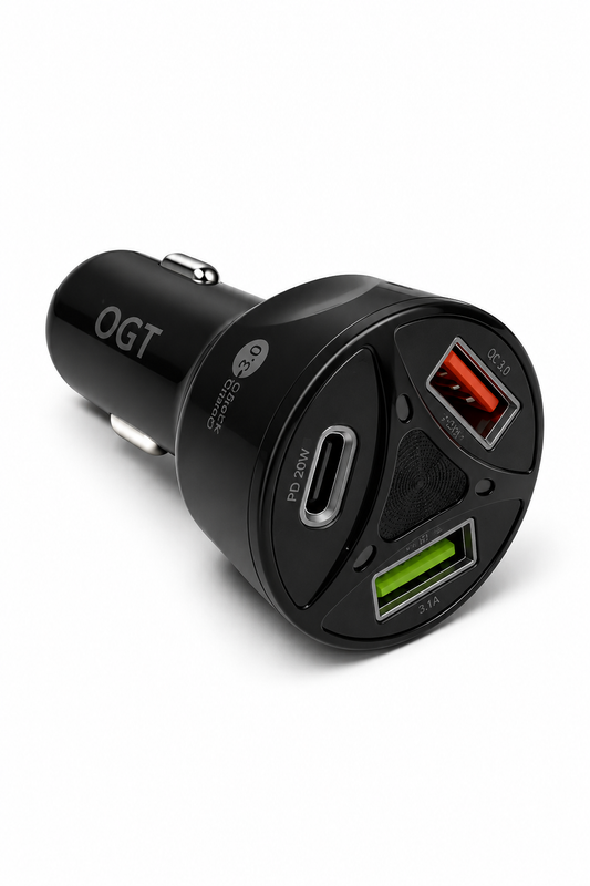 55W Fast Car Charger – Dual USB & Type-C PD Charging
